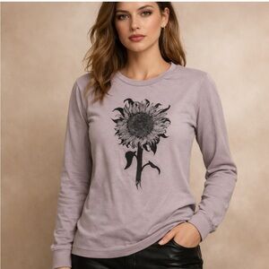 Slow Loris Long Sleeve Graphic Tee – Sunflower Print – Small